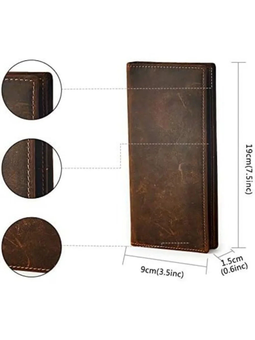 Vintage Genuine Leather Bifold Wallet for Men - Handmade Cowhide, Bills & Cards